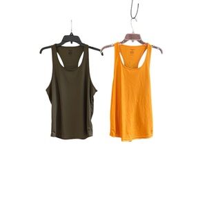 TSLA  bundle (2) Y-back muscle workout tops: Orange, Olive Green Size S